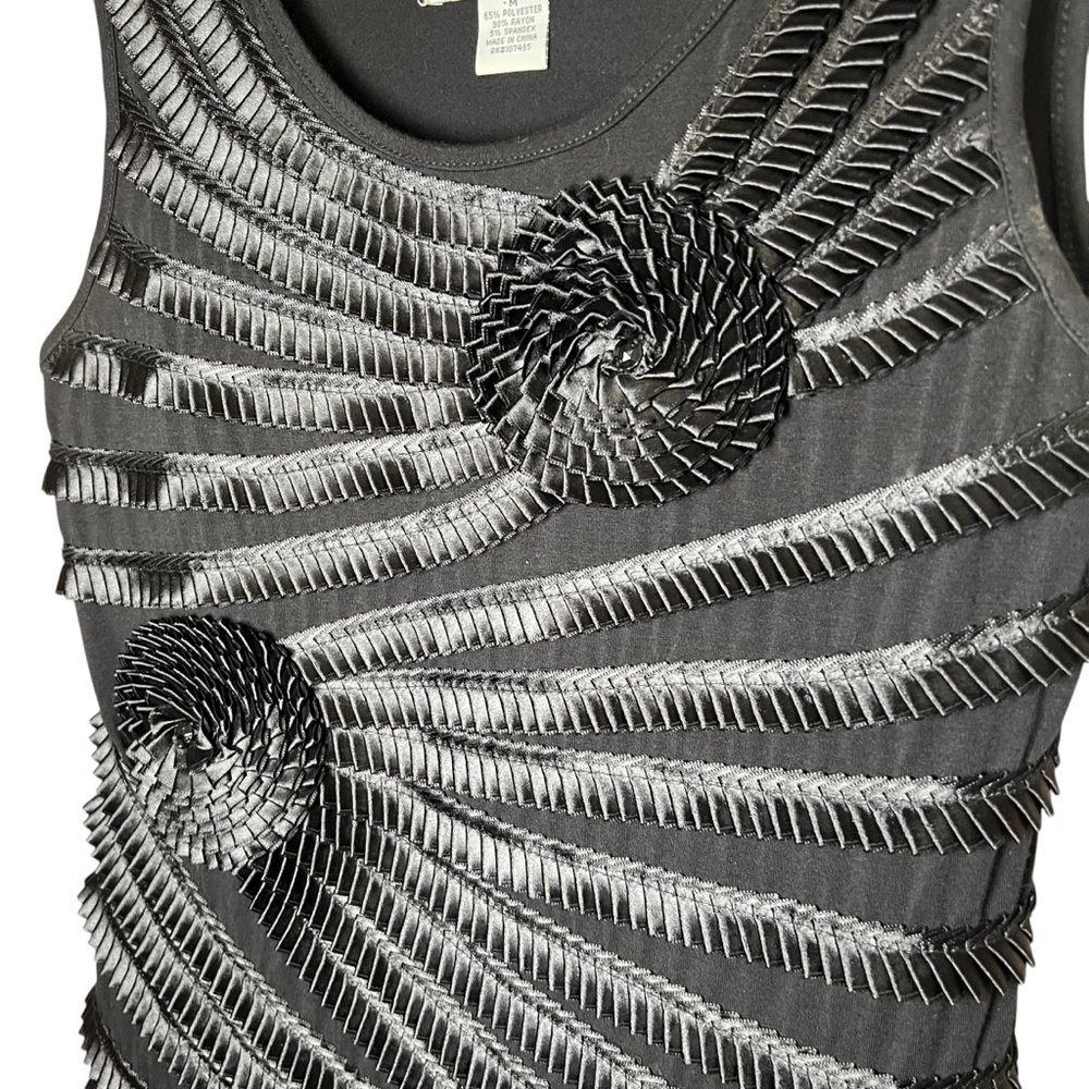 VTG Y2K Lauren Michelle Black Sleeveless Dress 3D Origami Embellished Funky Sz M - Picture 8 of 11